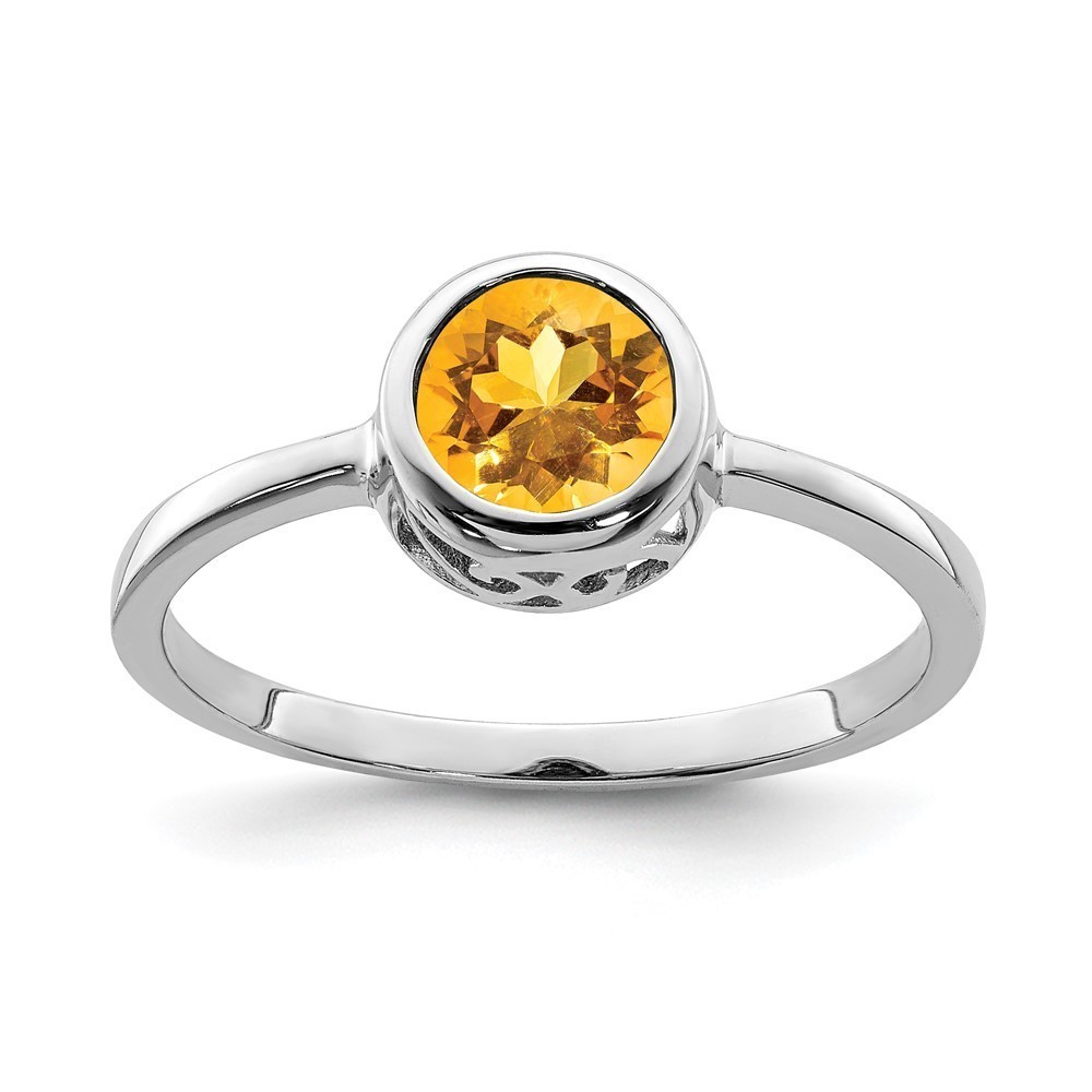 925 Sterling Silver Polished Citrine (November Birthstone) Round Ring Size 8